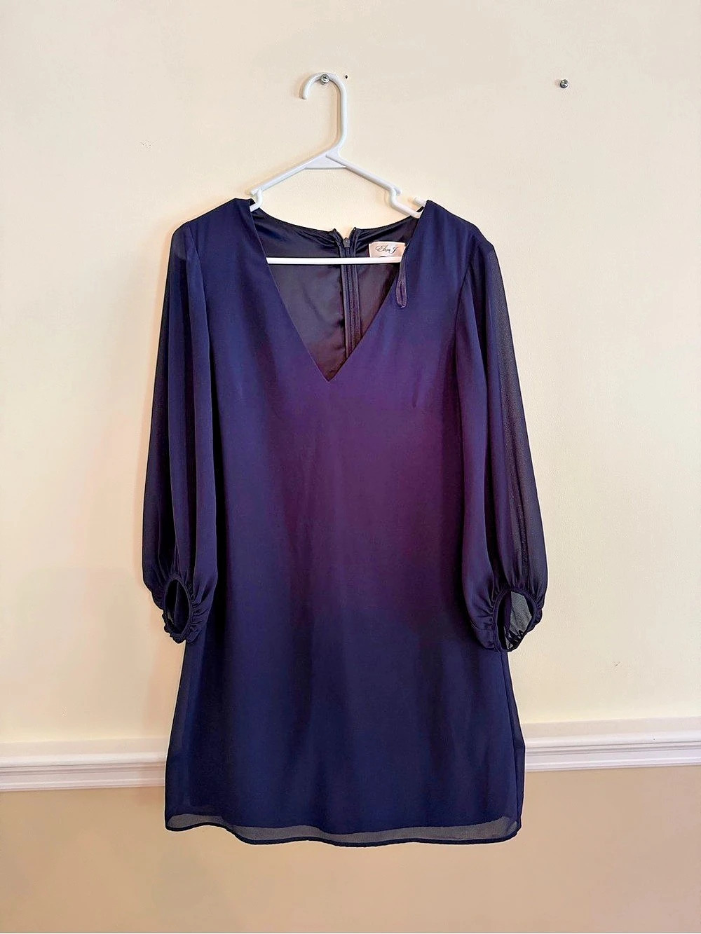 Eliza J V-Neck Chiffon Shift Dress Women's Mini Dress Blue